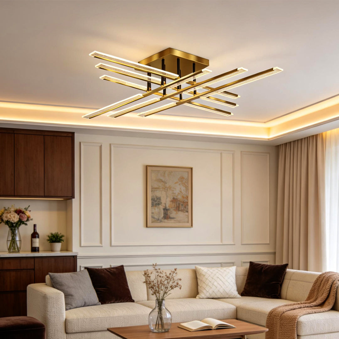 Cross Form Semi Flush Mount Ceiling Light Gold Metal Acrylic LED 3000K 6000K Dimmable Nordic 8 Light 12 Light