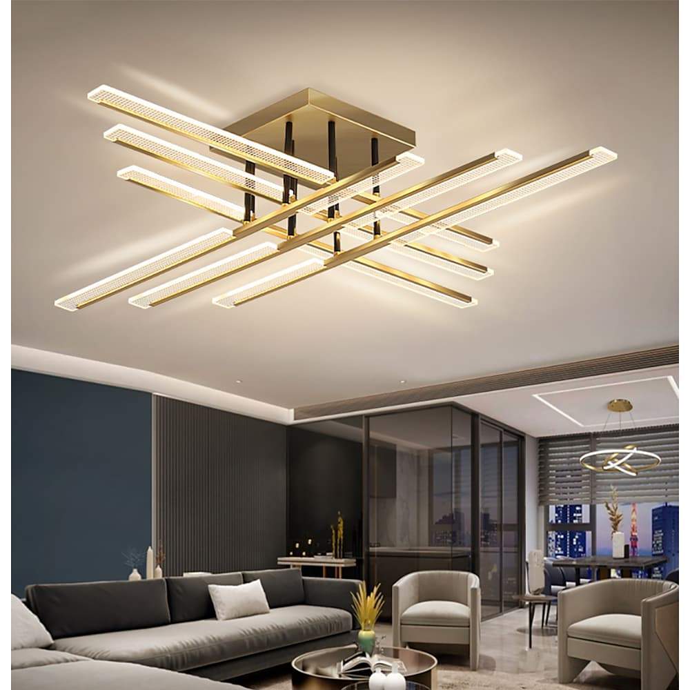Cross Form Semi Flush Mount Ceiling Light Gold Metal Acrylic LED 3000K 6000K Dimmable Nordic 8 Light 12 Light