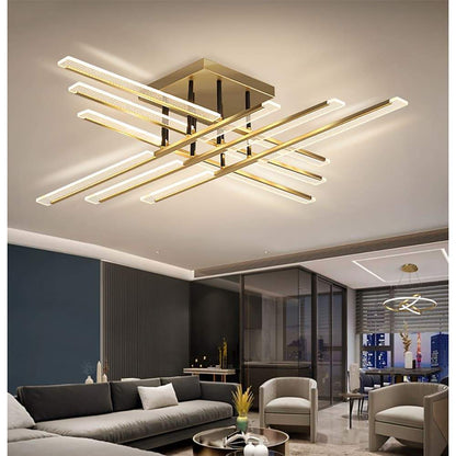 Cross Form Semi Flush Mount Ceiling Light Gold Metal Acrylic LED 3000K 6000K Dimmable Nordic 8 Light 12 Light