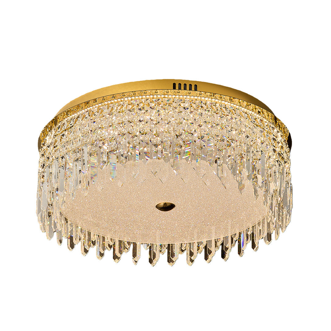 Waterfall Crystal Drop Flush Mount in Champagne Gold Carbon Steel with 3-Step Colour Temperature in Three Sizes