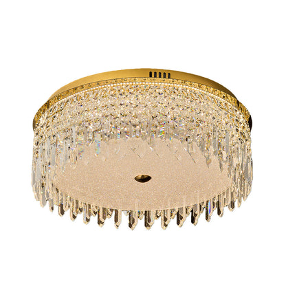 Waterfall Crystal Drop Flush Mount in Champagne Gold Carbon Steel with 3-Step Colour Temperature in Three Sizes
