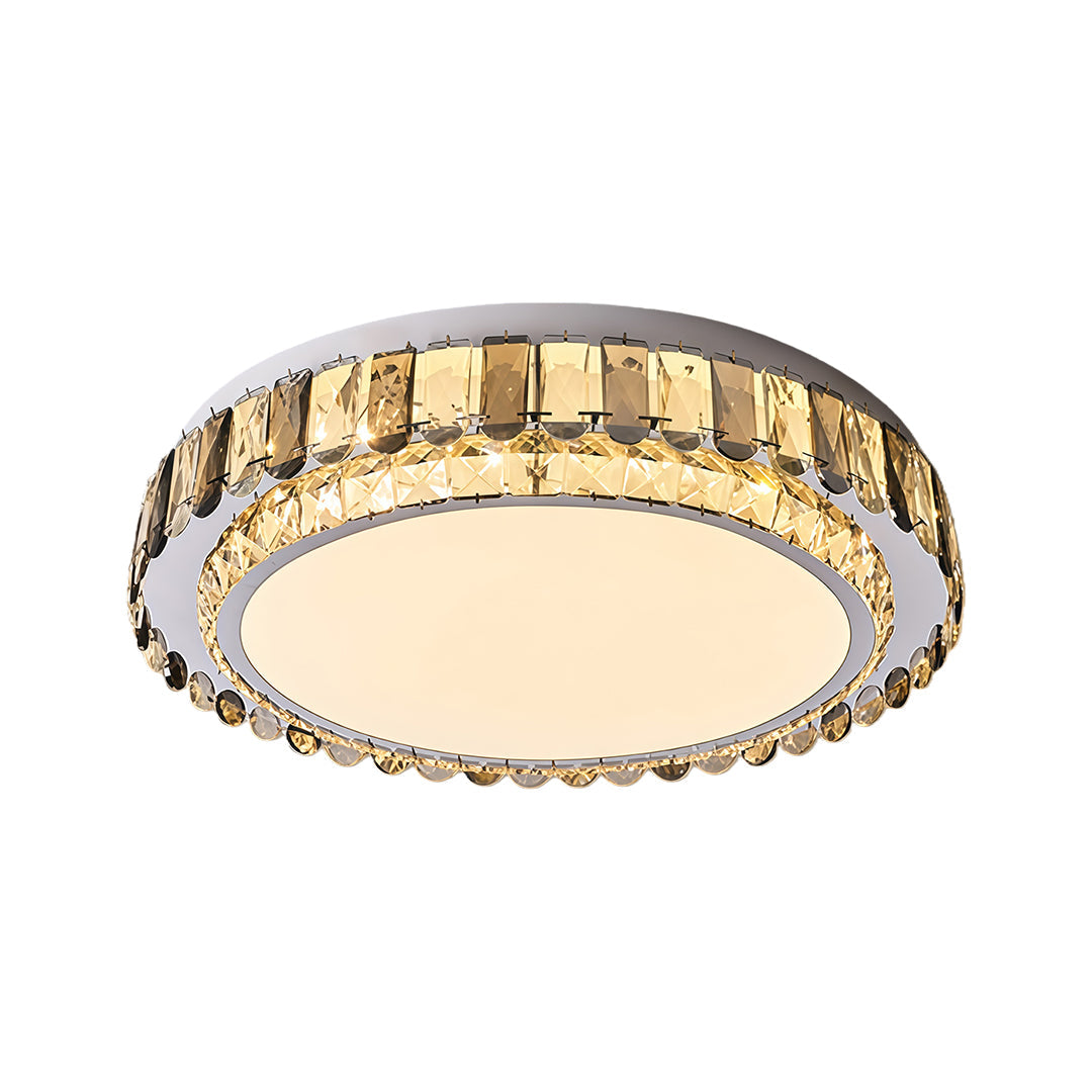 Multi-Layer Stacked Crystal Ring Flush Mount in Chrome Stainless Steel with 3-Step Colour Temperature in Four Sizes