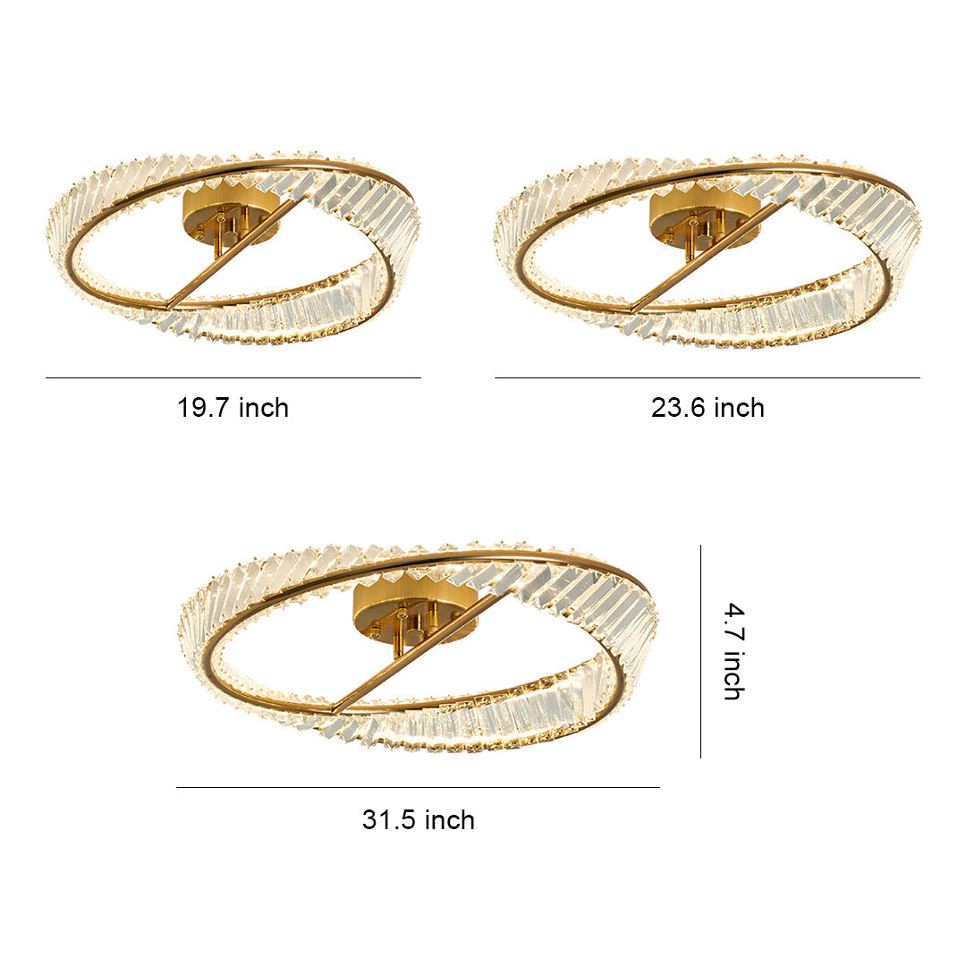Möbius Twisted Ring Crystal Flush Mount Gold Three Sizes