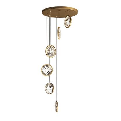 Staircase Chandelier Aluminum Iron Gold Acrylic Crystal Ring Integrated LED Modern 3-Step Colour Temperature Five Configurations 1-Light to 9-Light