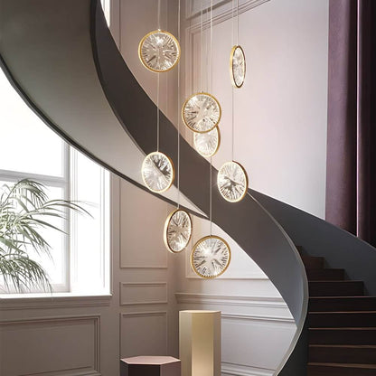 Staircase Chandelier Aluminum Iron Gold Acrylic Crystal Ring Integrated LED Modern 3-Step Colour Temperature Five Configurations 1-Light to 9-Light