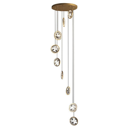 Staircase Chandelier Aluminum Iron Gold Acrylic Crystal Ring Integrated LED Modern 3-Step Colour Temperature Five Configurations 1-Light to 9-Light