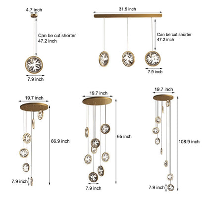 Staircase Chandelier Aluminum Iron Gold Acrylic Crystal Ring Integrated LED Modern 3-Step Colour Temperature Five Configurations 1-Light to 9-Light