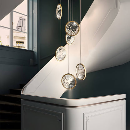 Staircase Chandelier Aluminum Iron Gold Acrylic Crystal Ring Integrated LED Modern 3-Step Colour Temperature Five Configurations 1-Light to 9-Light