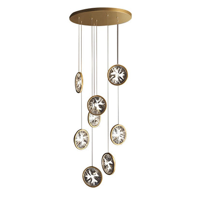 Staircase Chandelier Aluminum Iron Gold Acrylic Crystal Ring Integrated LED Modern 3-Step Colour Temperature Five Configurations 1-Light to 9-Light