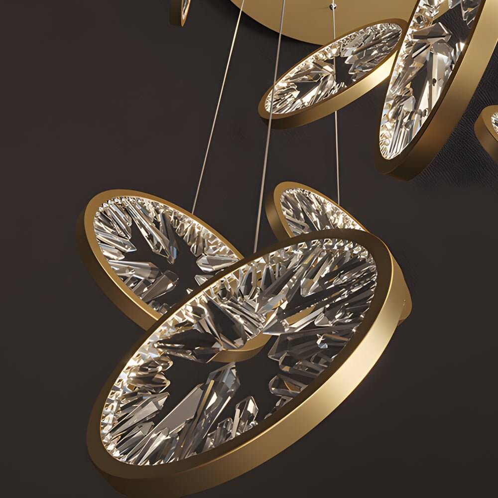Staircase Chandelier Aluminum Iron Gold Acrylic Crystal Ring Integrated LED Modern 3-Step Colour Temperature Five Configurations 1-Light to 9-Light