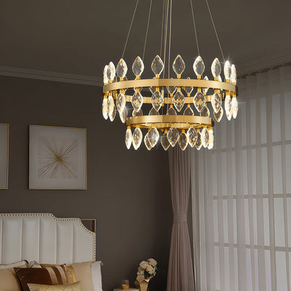 Crystal Chandelier Iron Gold Italian Style G4 Tri-Color Single Double Layer Halo Ring