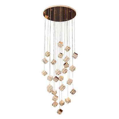 Staircase Chandelier Carbon Steel Crystal Integrated LED 15-Head / 27-Head Champagne Gold Magic Cube 3-Step Modern Nordic