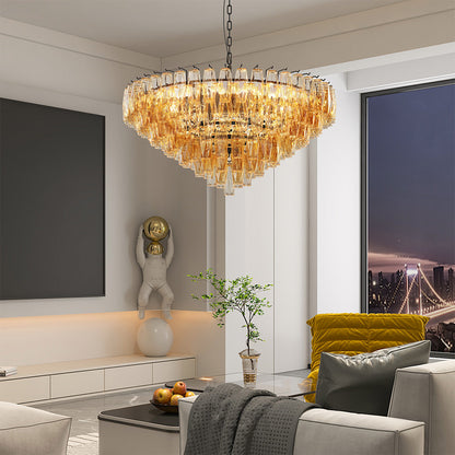 Grand-Scale Iron Frame Chandelier with Cascading Glass Drops