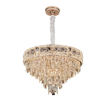 Crystal Chandelier Carbon Steel Champagne Gold European Tiered Hybrid LED E14 Multi-Layer Luxury