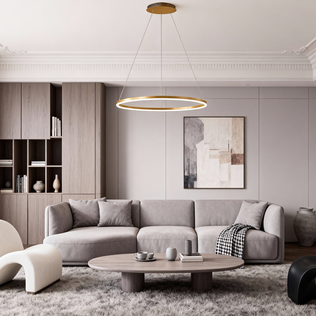 Modern LED Ring Chandelier Aluminium Acrylic Dimmable 3000K–6000K Remote Black Coffee Gold White 3 Sizes