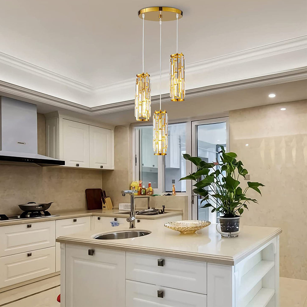 Mini Crystal Pendant Light Industrial Iron E27 Black Gold Chrome 1 3 Light Kitchen Island