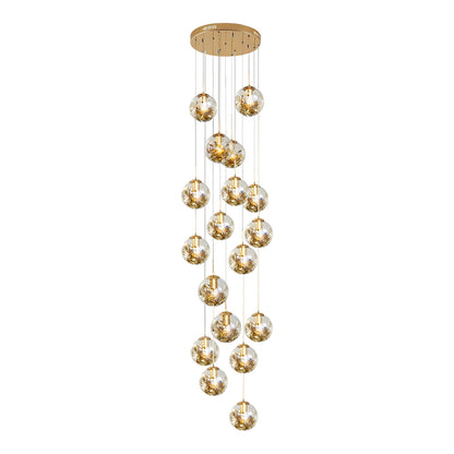Staircase Chandelier Gold-Plated Iron Cognac Glass Globe E27 3000K 4 Configurations