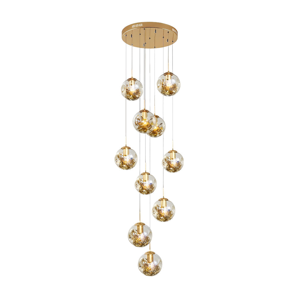 Staircase Chandelier Gold-Plated Iron Cognac Glass Globe E27 3000K 4 Configurations