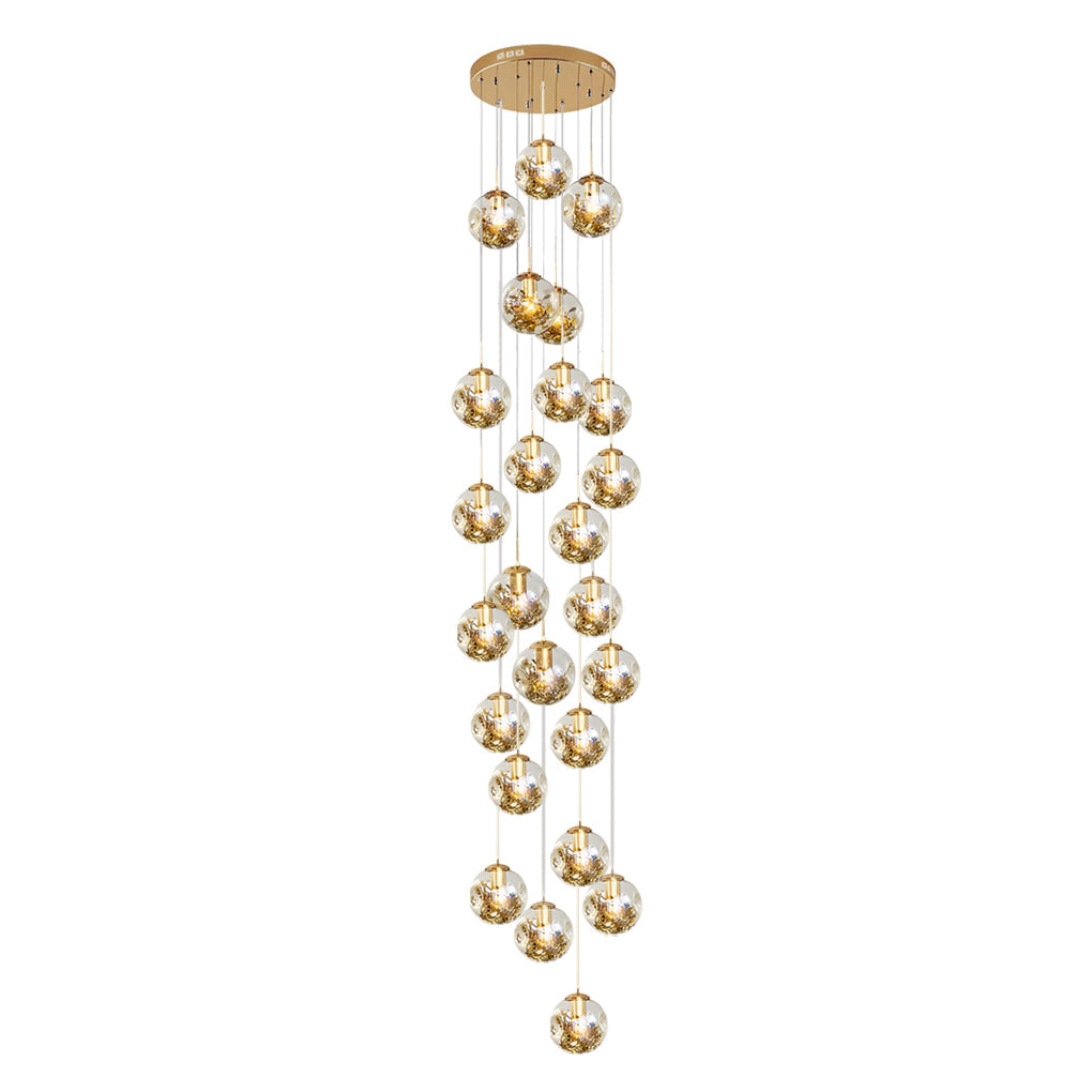 Staircase Chandelier Gold-Plated Iron Cognac Glass Globe E27 3000K 4 Configurations