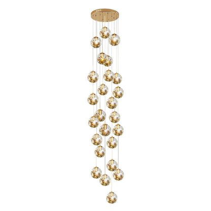 Staircase Chandelier Gold-Plated Iron Cognac Glass Globe E27 3000K 4 Configurations