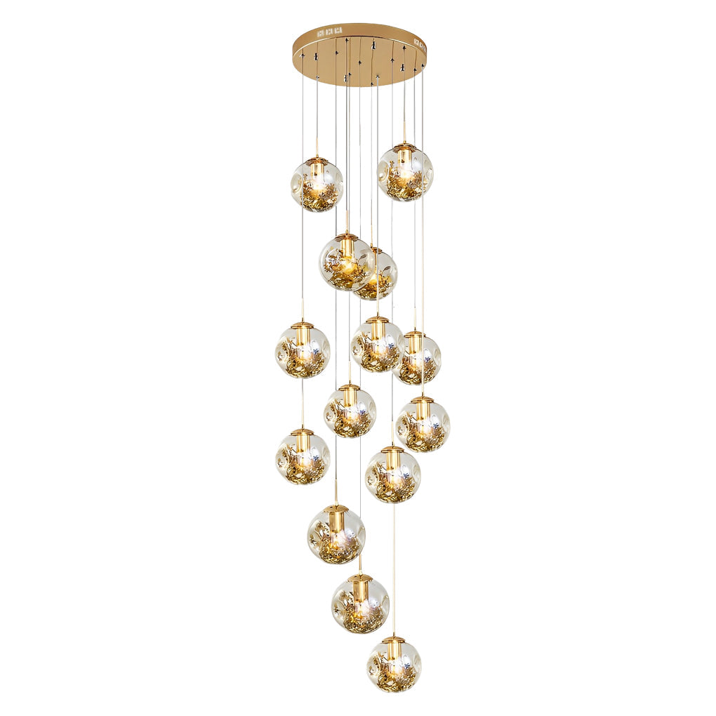 Staircase Chandelier Gold-Plated Iron Cognac Glass Globe E27 3000K 4 Configurations