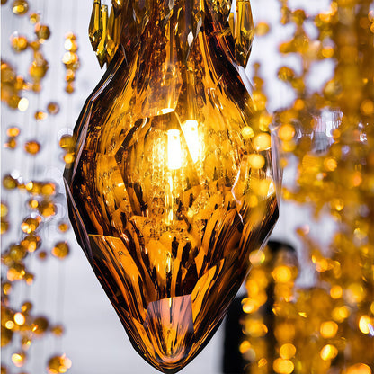 Staircase Chandelier Amber Glass Crystal 25-Head Cognac Warm White