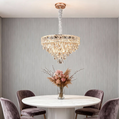 Crystal Chandelier Carbon Steel Champagne Gold European Tiered Hybrid LED E14 Multi-Layer Luxury