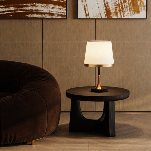 Mid-Century Brass Fabric Shade Table Lamp Cylindrical Trumpet E27 Two Colours