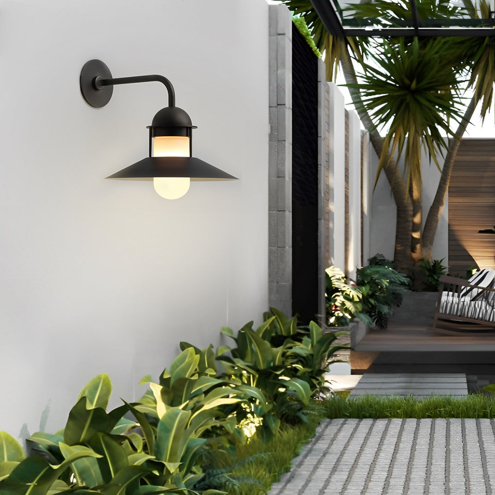 Black Gooseneck Outdoor Wall Light Iron Glass Shade E27 LED IP54 85-265V