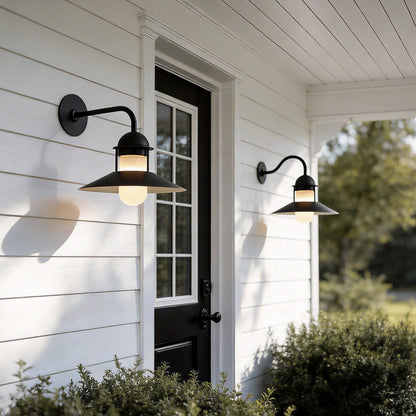 Black Gooseneck Outdoor Wall Light Iron Glass Shade E27 LED IP54 85-265V