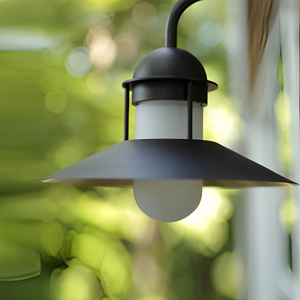 Black Gooseneck Outdoor Wall Light Iron Glass Shade E27 LED IP54 85-265V