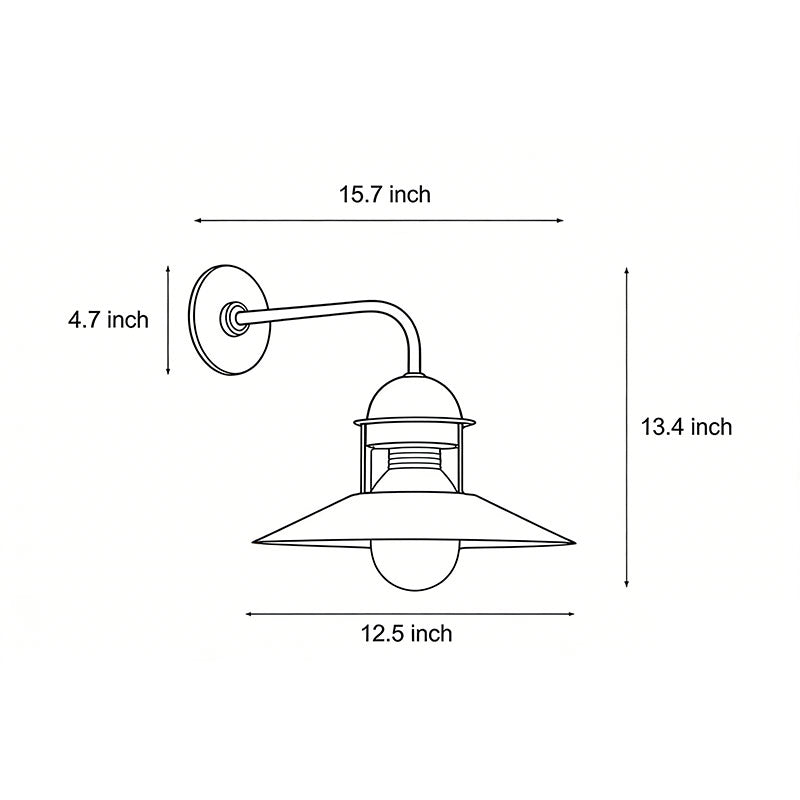 Black Gooseneck Outdoor Wall Light Iron Glass Shade E27 LED IP54 85-265V