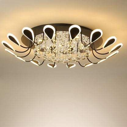 Flower-Shaped Crystal Semi-Flush Mount Ceiling Light — Modern Metal Acrylic Crystal LED White Black Dimmable 39 Inch
