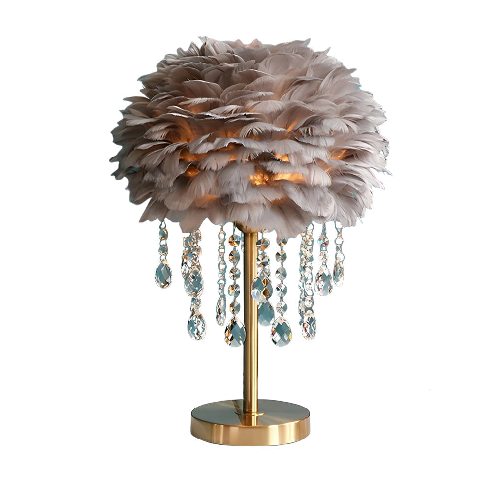 Feather Crystal Tassel Table Lamp Brushed Brass E27 White Pink Gray Two Sizes