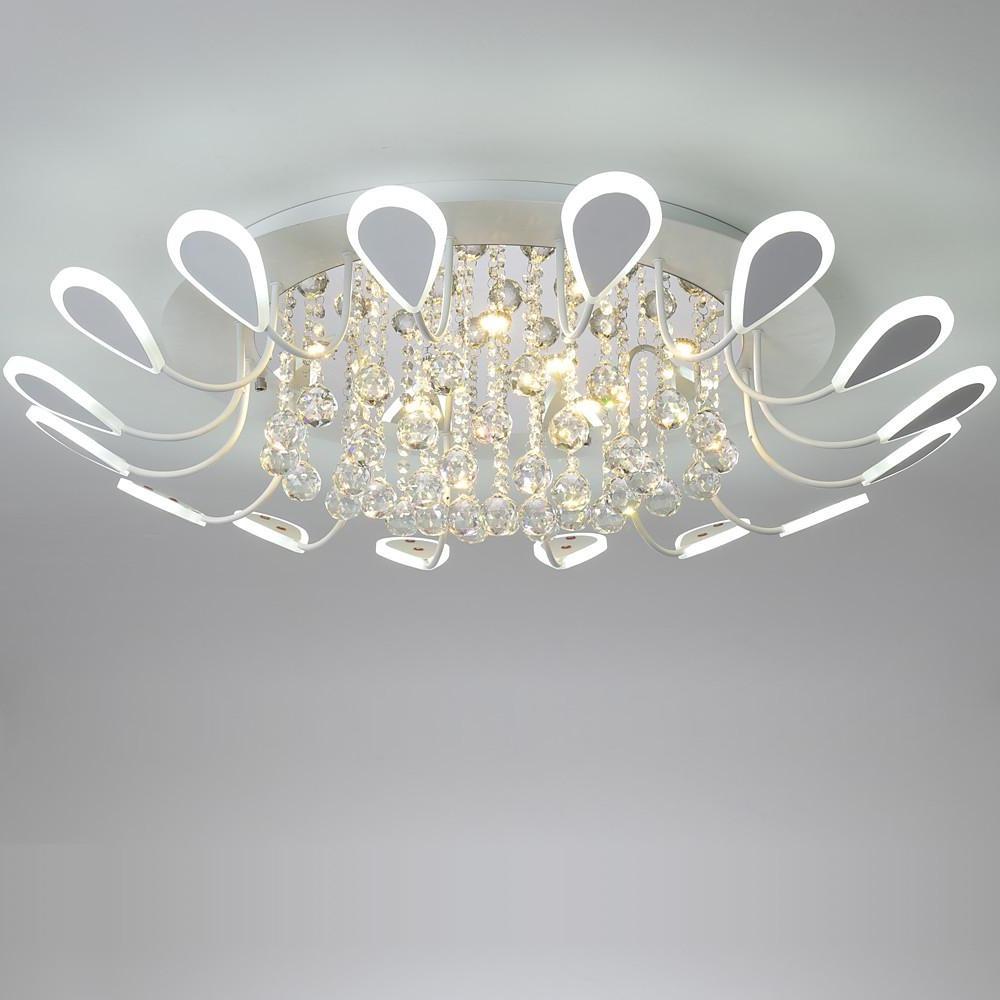 Flower-Shaped Crystal Semi-Flush Mount Ceiling Light — Modern Metal Acrylic Crystal LED White Black Dimmable 39 Inch