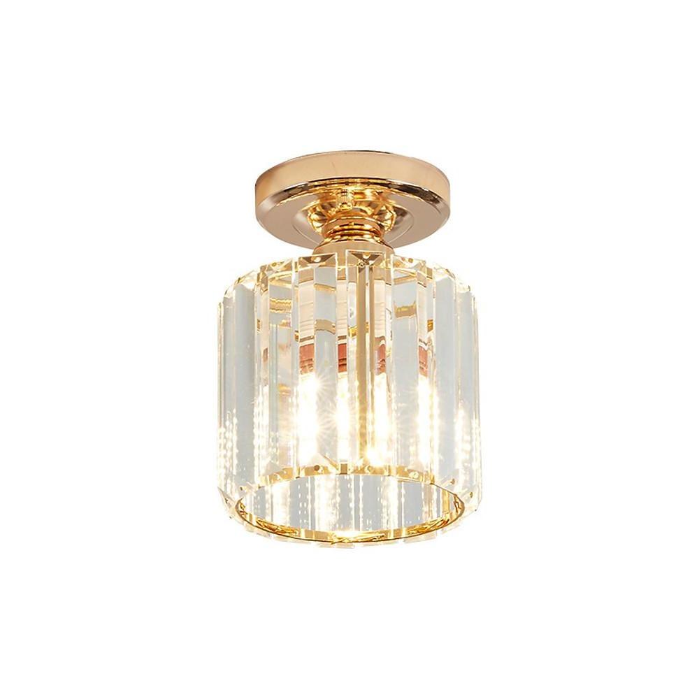 Crystal Semi-Flush Mount Ceiling Light — Nordic Modern Industrial Gold Black Round Square E26 E27 5 Inch