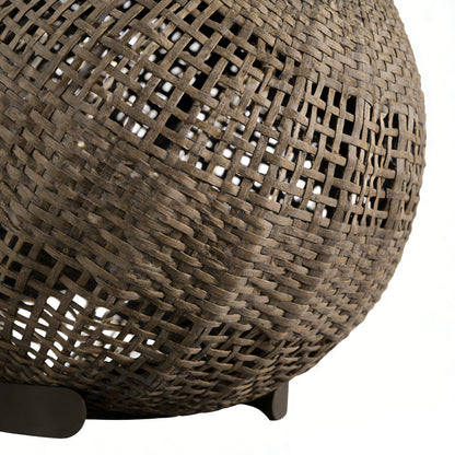 Woven Grass Vine Globe Outdoor Floor Lantern IP65 Solar/Hardwired 3000K Stainless Steel