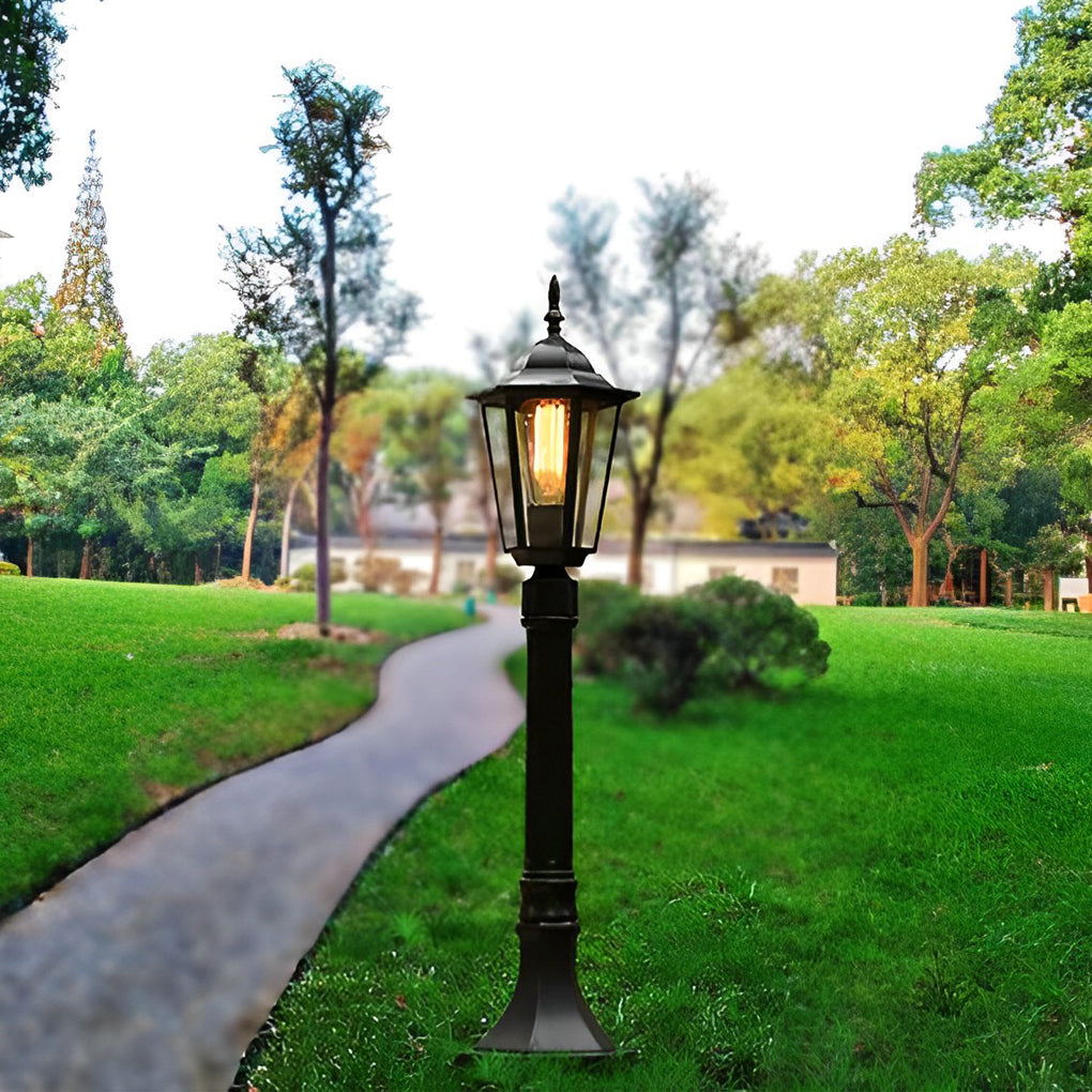 Hexagon Outdoor Path Light Black Die-Cast Aluminum High Transparency Glass E27 31 Inch Traditional