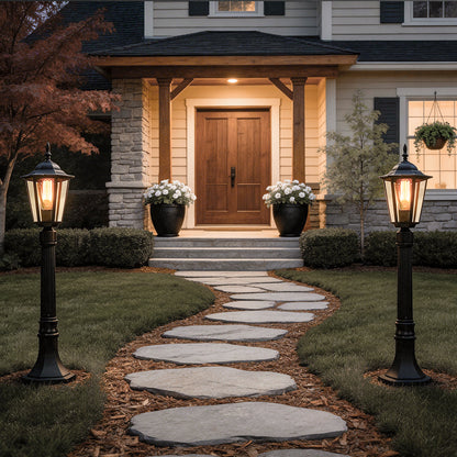 Hexagon Outdoor Path Light Black Die-Cast Aluminum High Transparency Glass E27 31 Inch Traditional