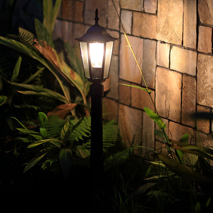 Hexagon Outdoor Path Light Black Die-Cast Aluminum High Transparency Glass E27 31 Inch Traditional