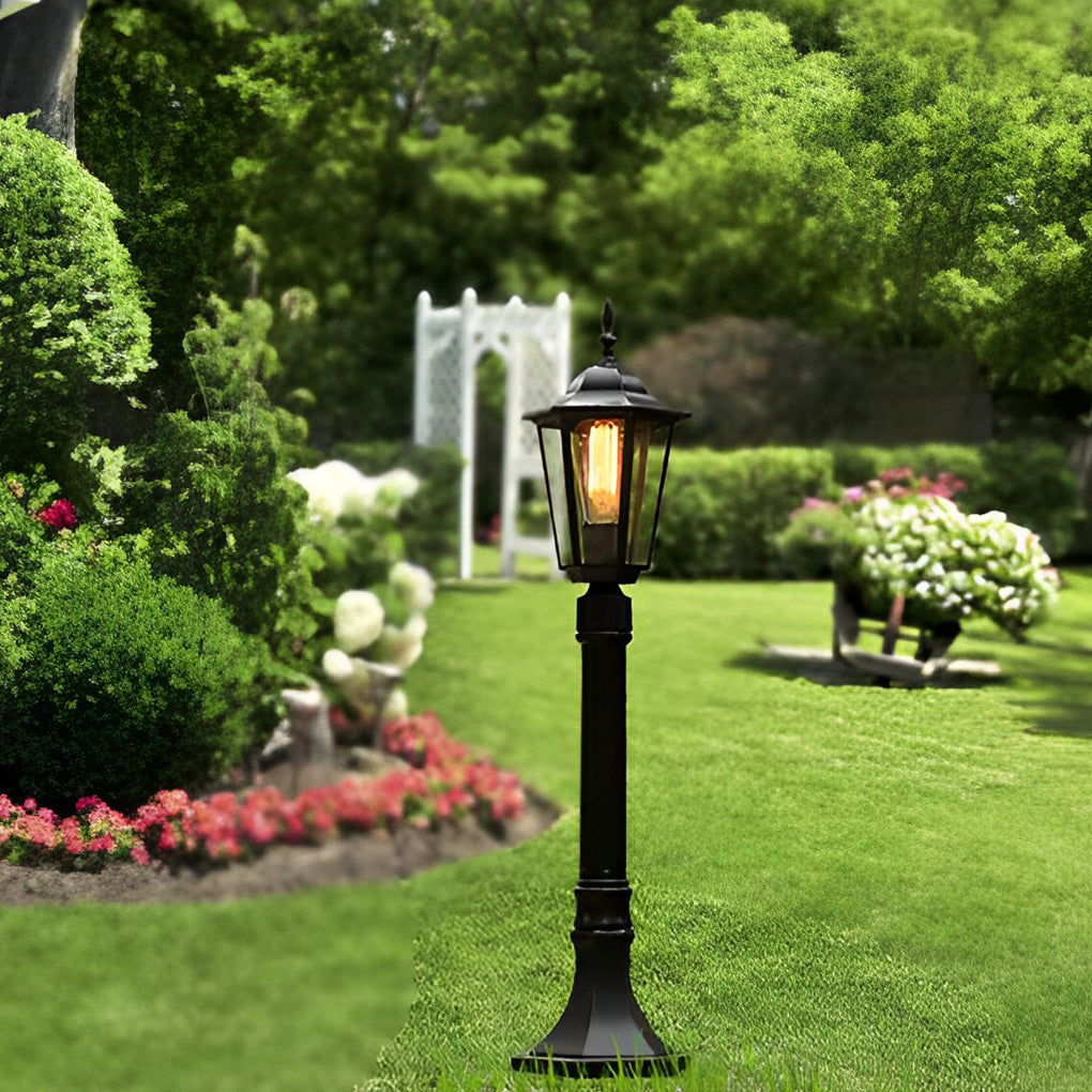 Hexagon Outdoor Path Light Black Die-Cast Aluminum High Transparency Glass E27 31 Inch Traditional