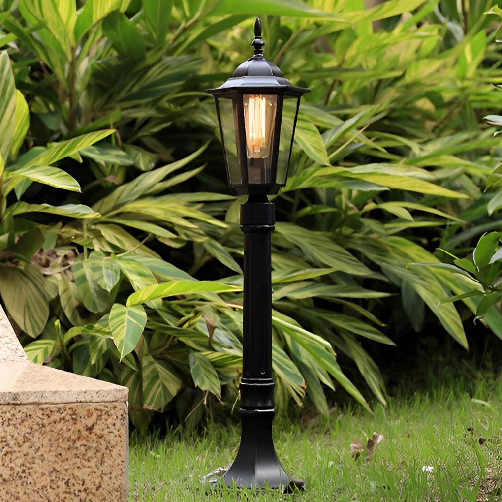 Hexagon Outdoor Path Light Black Die-Cast Aluminum High Transparency Glass E27 31 Inch Traditional