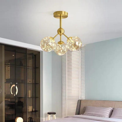 3-Globe Copper Glass Semi-Flush Mount Ceiling Light — Modern Copper Glass LED Amber White Neutral White 4000K