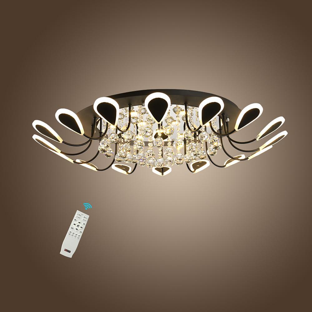 Flower-Shaped Crystal Semi-Flush Mount Ceiling Light — Modern Metal Acrylic Crystal LED White Black Dimmable 39 Inch
