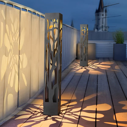 Hollow Branch Cut-Out Stainless Steel Landscape Bollard Solar Hardwired LED Outdoor IP54 2 Heights