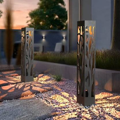 Hollow Branch Cut-Out Stainless Steel Landscape Bollard Solar Hardwired LED Outdoor IP54 2 Heights