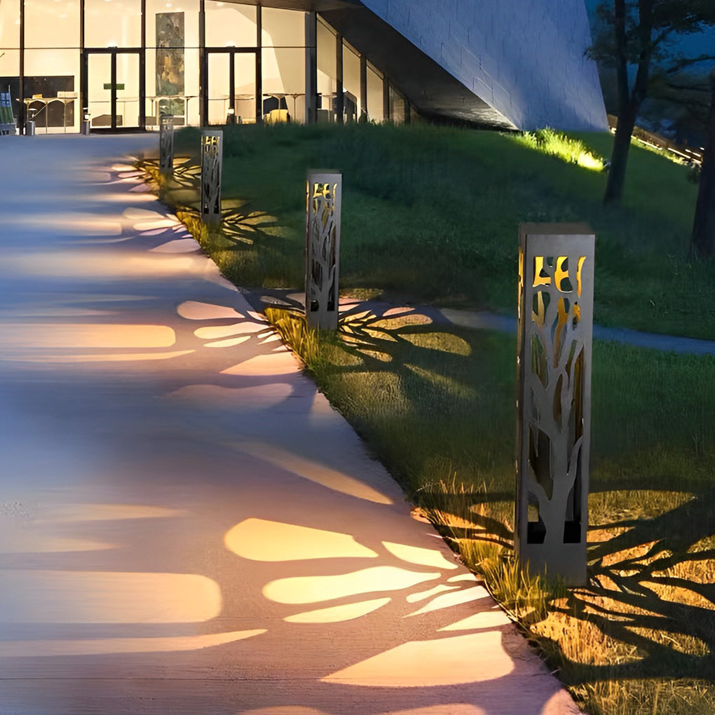 Hollow Branch Cut-Out Stainless Steel Landscape Bollard Solar Hardwired LED Outdoor IP54 2 Heights