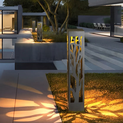 Hollow Branch Cut-Out Stainless Steel Landscape Bollard Solar Hardwired LED Outdoor IP54 2 Heights