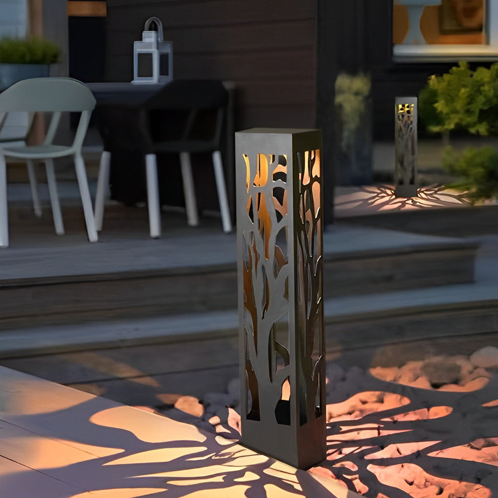Hollow Branch Cut-Out Stainless Steel Landscape Bollard Solar Hardwired LED Outdoor IP54 2 Heights