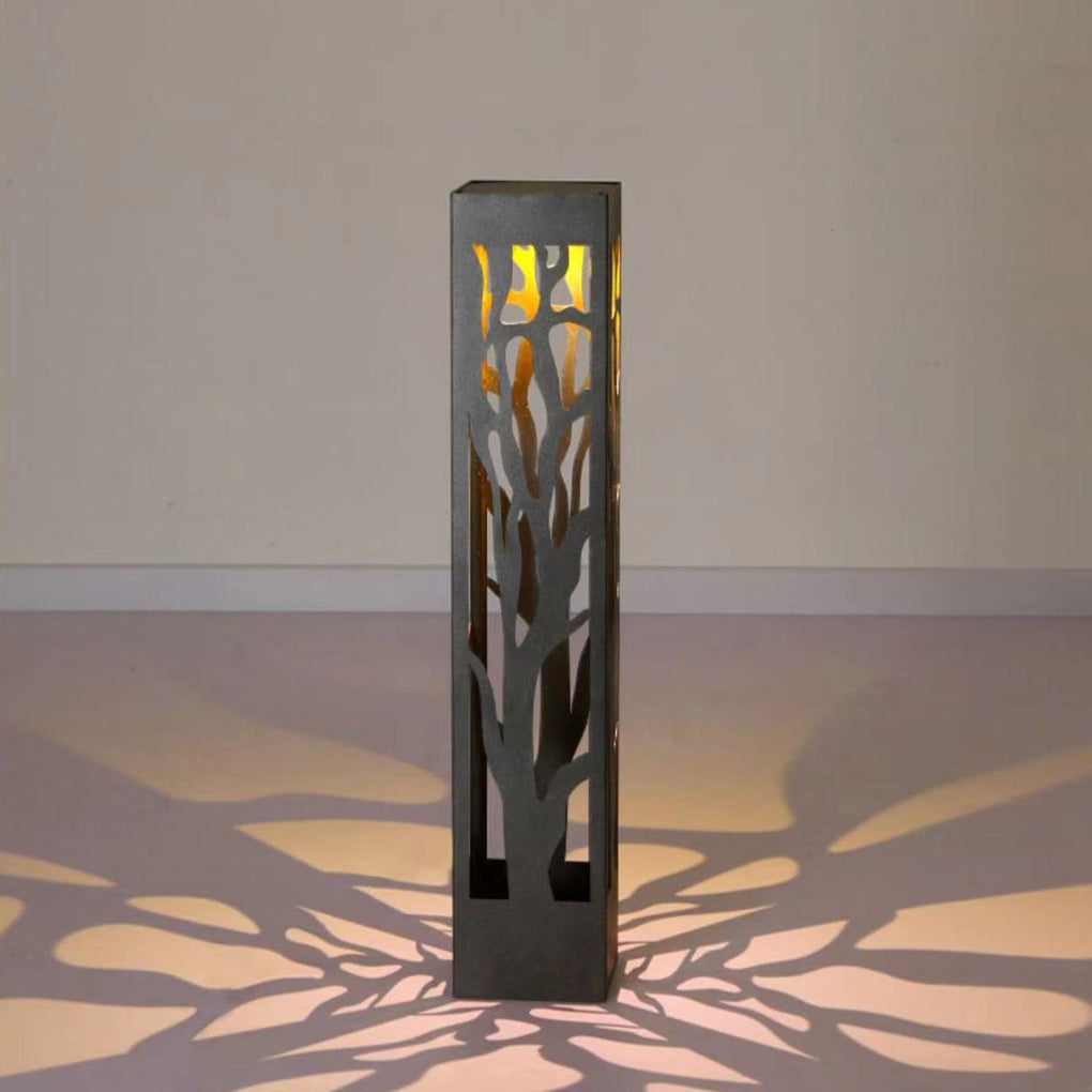 Hollow Branch Cut-Out Stainless Steel Landscape Bollard Solar Hardwired LED Outdoor IP54 2 Heights